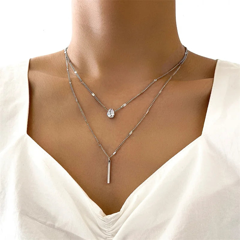 Crystal Zircon Layered Pendant Necklace